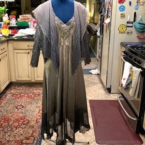 KOMAROV Beaded Tiered Cocktail Dress with Jacket